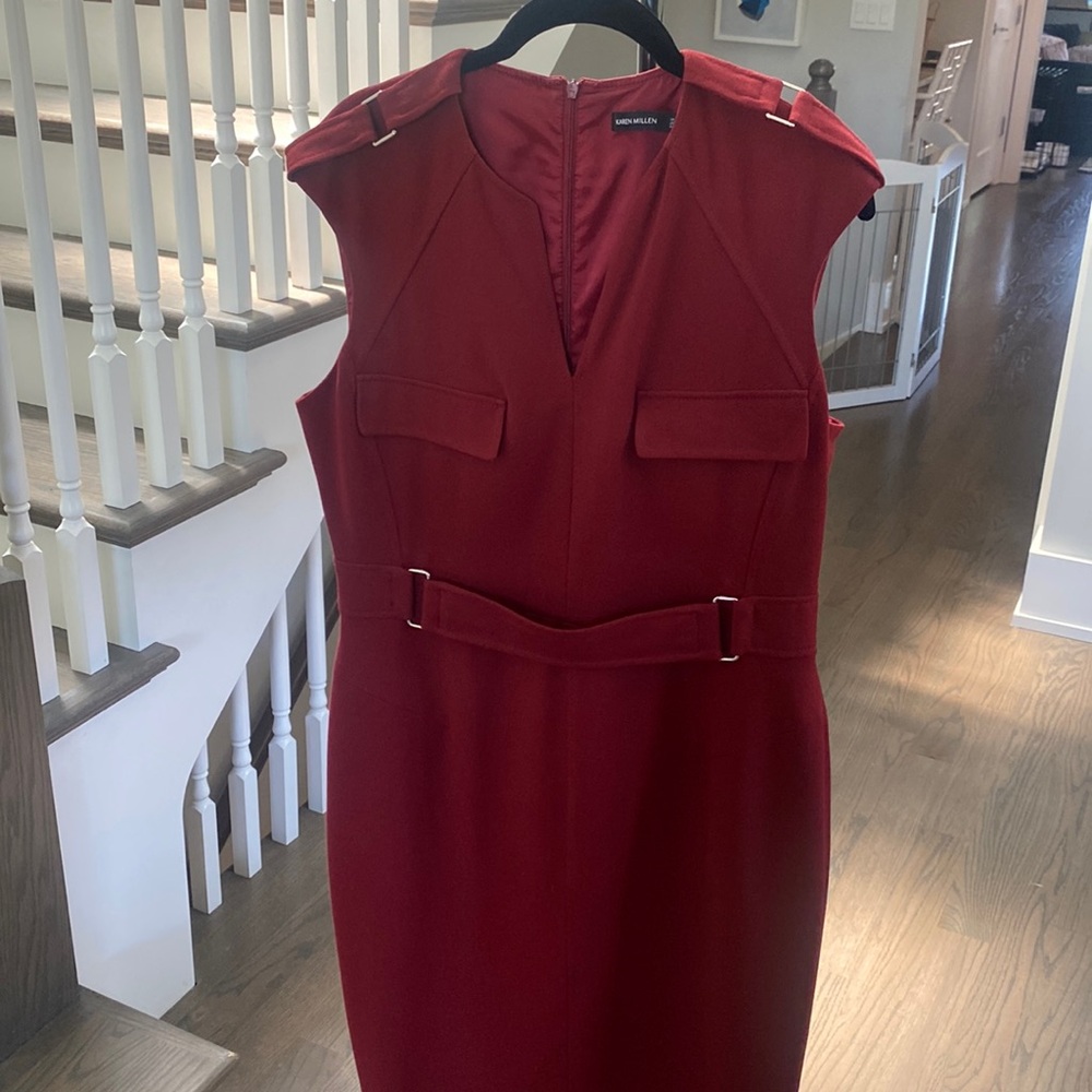 Karen Millen sophisticated red sheath work dress, US 10